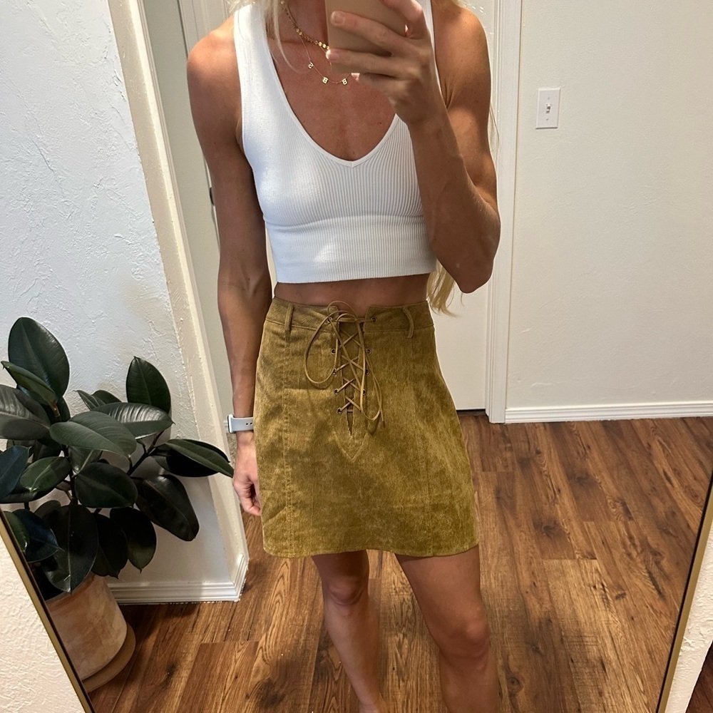 🌟SALE🌟 corduroy brown/tan mini skirt with lace up detail​​​​​​